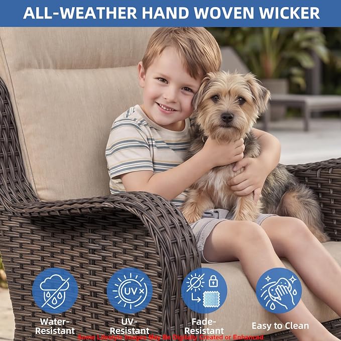 5-Piece Outdoor Swivel Chairs with Ottoman and Side Table, Patio Glider Chair with 6" Thick Cushions, Weather-Resistant Rattan Patio Furniture Set, for Yard, Poolside, Porch, Deck
