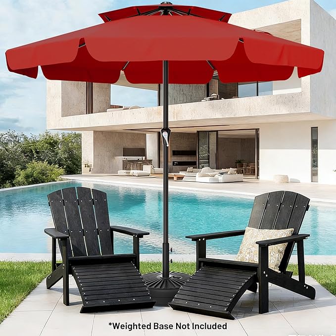 AreShark 12ft 2-Tier Patio Umbrella with Valance - Outdoor Umbrella Waterproof UV Protection, Market Table Umbrella w/ 8 Sturdy Ribs&Crank for Pool, Backyard, Garden(Red)
