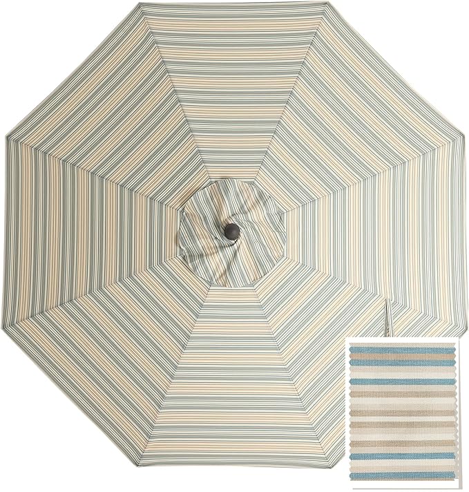 MASTERCANOPY 5-Year-Non-Fading Olefin 9FT Patio Umbrella Replacement Canopy for 8 Ribs- Brown & Beige Multi-Stripes Canopy Only