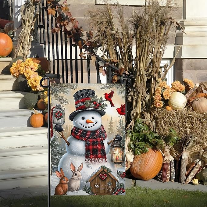 Winter Snowman Garden FLag 12X18 IN Double Sided Welcome Winter Garden Flags for Christmas Holiday Farmhouse Yard Outside Decoration