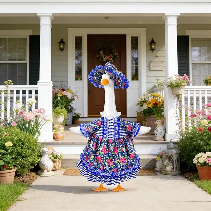 Goose Outfit Summer Porch Goose Outfits 23" Rose Flower Yard Goose Clothes | Flower Porch Goose Clothes Costume for Outdoor Garden Lawn Yard Decor Goose Clothes for 23" Lawn Cement Plastic Geese Statues