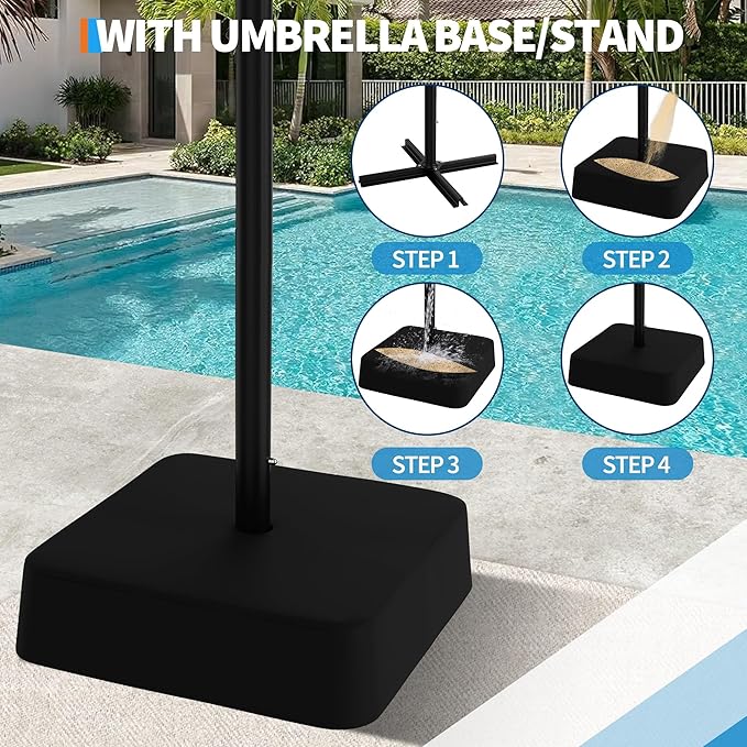 GarveeTech 15FT Double-Sided Rectangular Patio Umbrella with Base – Large Outdoor Market Umbrella for Poolside, Lawn & Backyard, Oversized Shade for 4-6 Person Tables