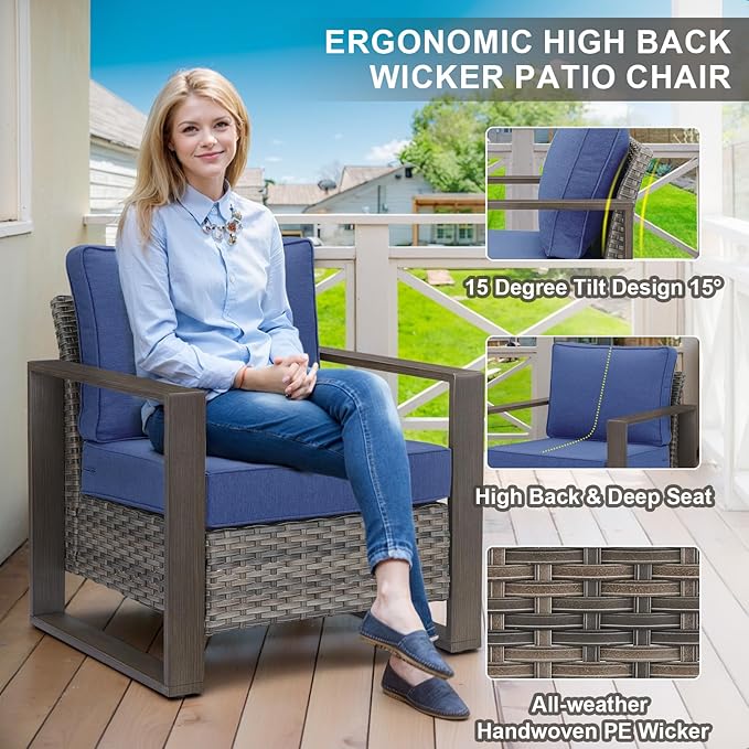 Belord Full 4 Pieces Patio Furniture Set with 41” Propane Fire Pit Table, Outdoor Conversation Set with Patio Chairs Set of 2 and Rattan Sofa for Deck Backyard