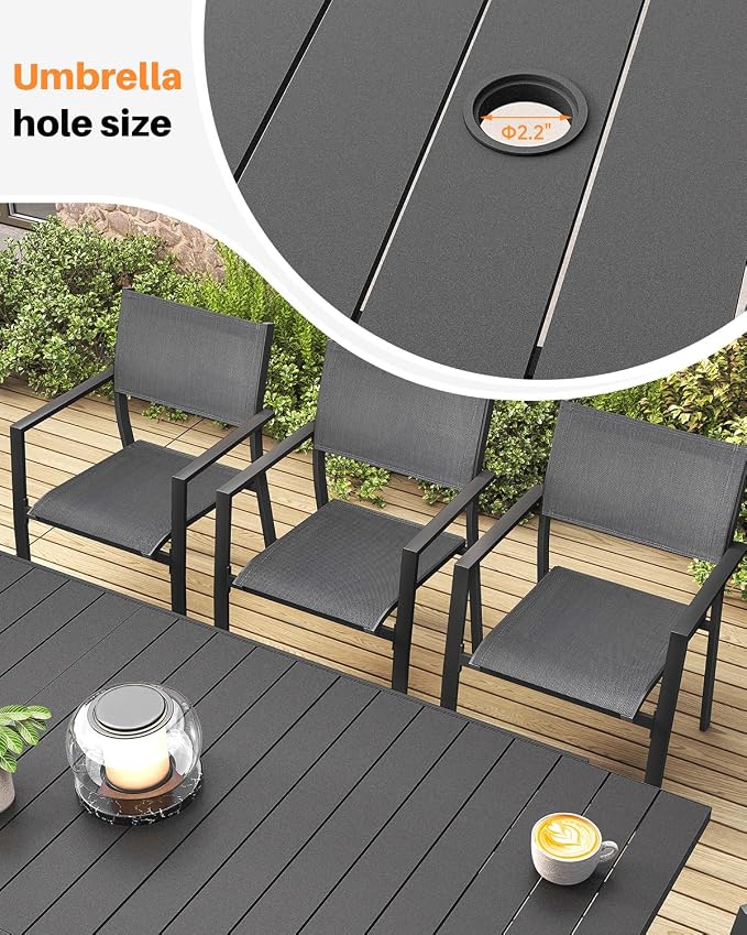 9-Piece Expandable Patio Dining Set, Never-Rust Aluminum Outdoor Dining Table Set for 8, Expandable Dining Table and Stackable Patio Chairs for Deck, Backyard, Garden, Indoor, Black