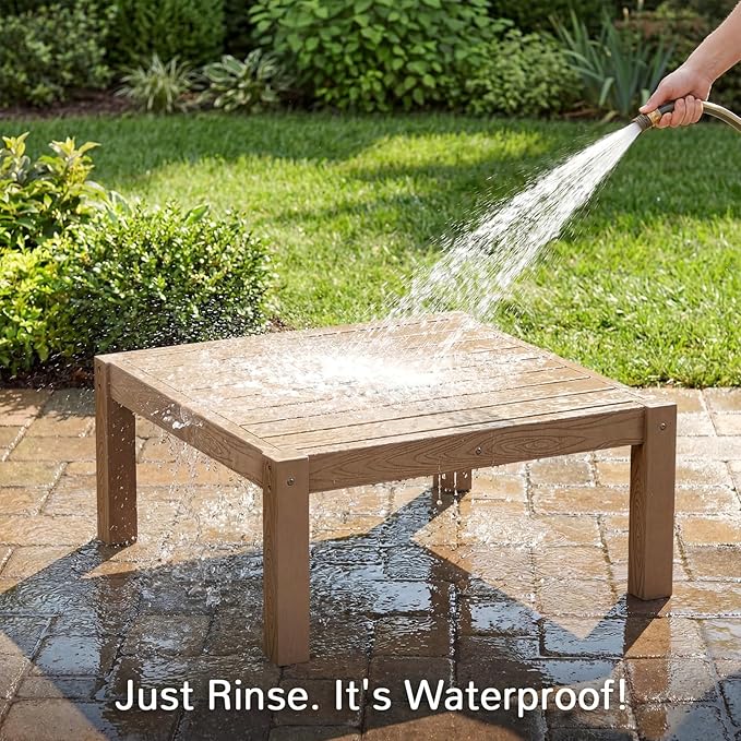 Stoog Waterproof Patio Side Table for L-Shaped & U-Shaped Outdoor Sectional Sofas – Modular Connector Table for All-Weather Use, Teak