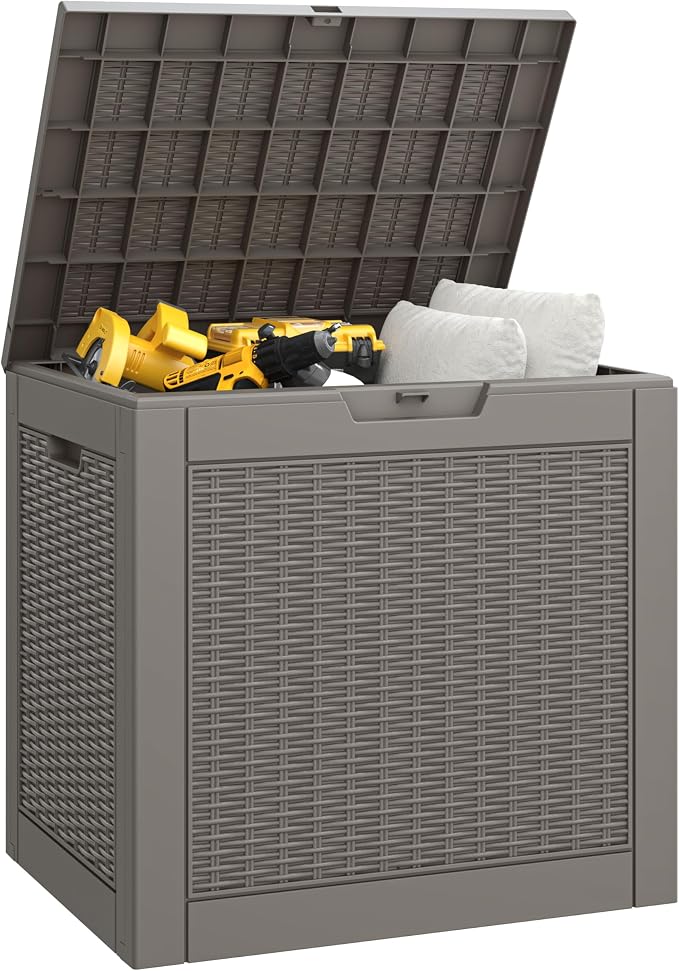 Bifanuo Outdoor Storage Box, 32 Gallon Deck Boxes Waterproof, Resin Storage Cabinet Multi Functional Storage Bench for Gardening Tools, Pool Supplies, Patio Furniture, Lockable
