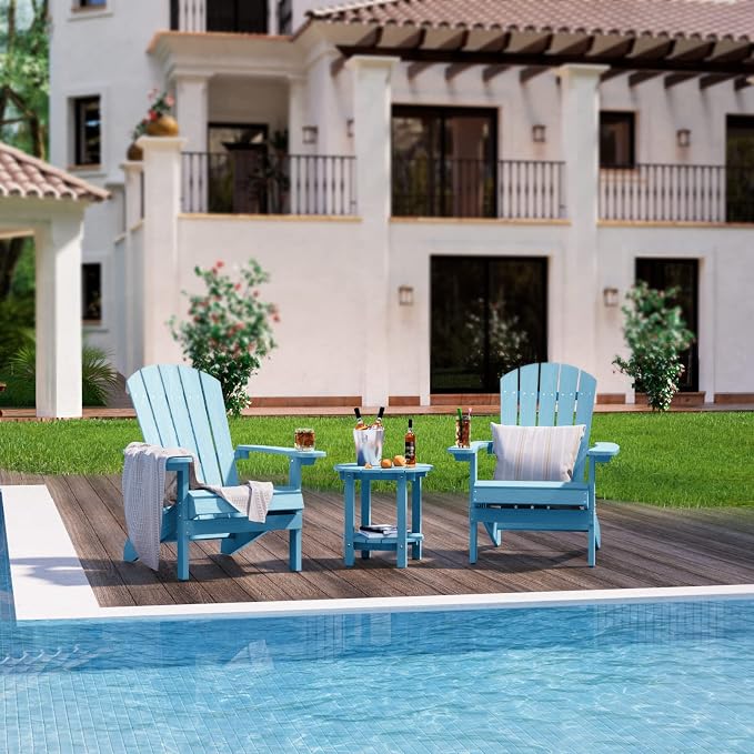YEFU Adirondack Side Table, 18" Double Outdoor Side Table Set of 2, Poly Lumber end Table, Weather Resistant for Indoor, Patio, Pool, Porch, Backyard-Blue