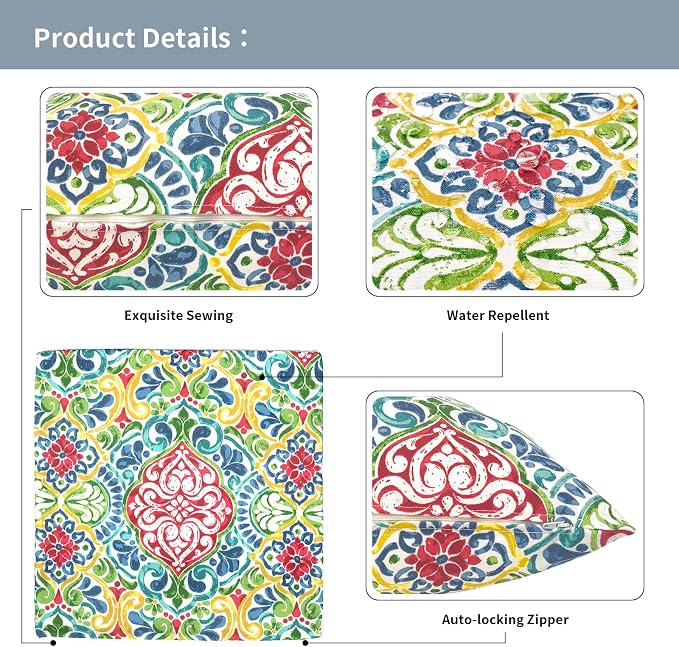 Outdoor Throw Pillow Covers 16x16 Inch, Square Patio Pillow Cases Pack of 2, Modern Decorative Back Cushion Covers for Patio Furniture Garden Couch Farmhouse,Damask Red