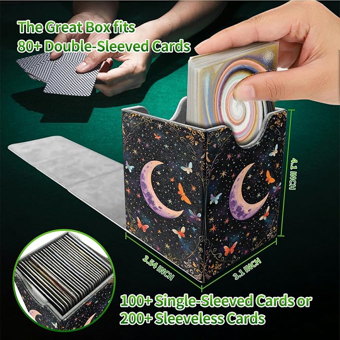 Butterfly Dark Moon Card Deck Box for MTG, Personalized Card Storage Case Fits 120+ Sleeved Cards, Premium Leather TCG Box with Strong Magnetic Closure for Magic, CCG, PTCG, Baseball Cards