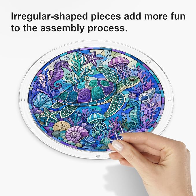 Acrylic Puzzle Suncatcher, Sun Catchers Puzzle for Window Hanging | 8.2 Inch Coastal Turtle DIY Suncatcher Puzzle for Adults, Ideal Gifts for Women, Men, Wife, Mom, Home & Garden Decor