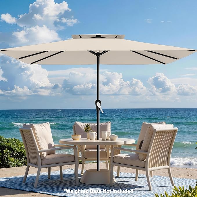 AreShark 8'x10' 2 Tiers Rectangular Patio Umbrella - Outdoor Umbrella Waterproof UV Protection, Market Table Umbrella w/Crank for Pool, Backyard, Deck(Ivory)