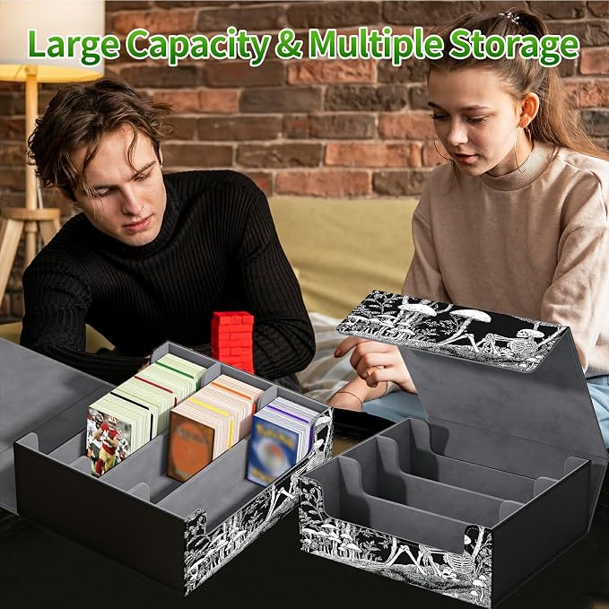 Large Card Deck Box for MTG, Fits 1200+ Sleeved Cards, PU Leather Storage Case with Strong Magnetic Closure, Multiple Colors Available for TCG CCG Baseball Card Collections, Dark Mushroom