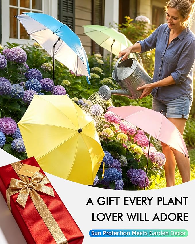 Plant Umbrellas for Outdoor Plants 26", Adjustable Angle Sun Shade Umbrella for Potted Flowers, Vegetable, Sun Protector for Peony, Hydrangeas Roses & Garden Beds, 4 Pack