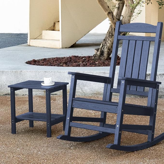 KINGYES Outdoor Side Table Set of 2, Double Layer Adirondack End Table- Navy