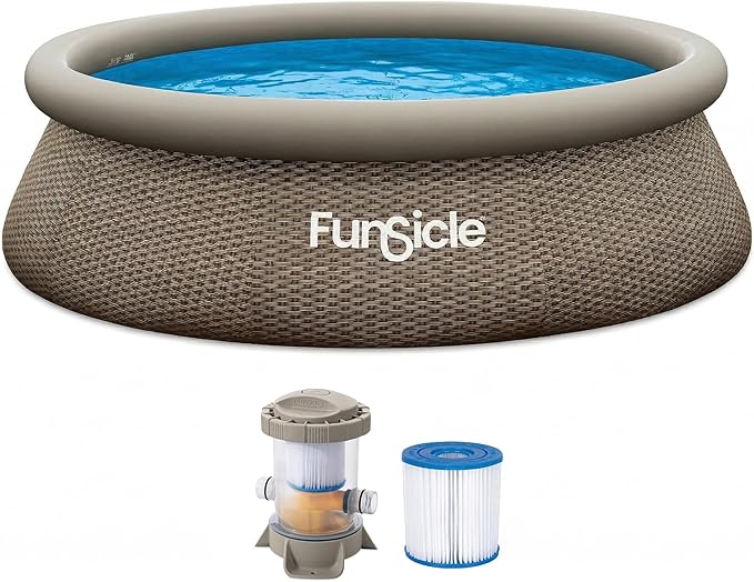 Funsicle Quickset Designer 10' x 30" Round Above Ground Swimming Pool, with FiltraBoost 400 GPH Filter Pump, Type I Filter Cartridge & Repair Patch, Triple Basketweave Print