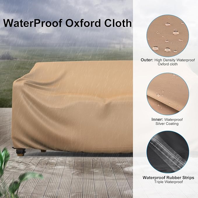 Mrrihand Heavy Duty Patio Sofa Cover, 3-Seater Outdoor Sofa Loveseat Cover, Outdoor Patio Furniture Cover with Air Vent and Handles, 78" W×33" D×32" H, Brown