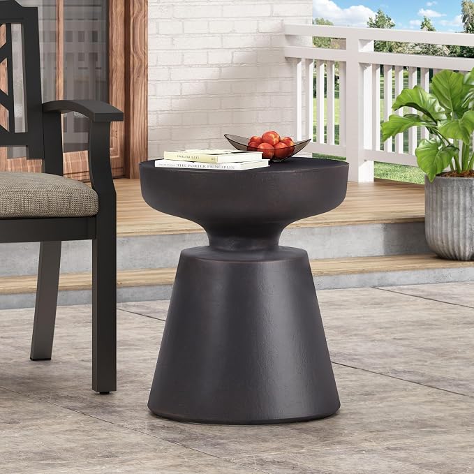 Penau Outdoor Lightweight Concrete Side Table, Modern Round Pedestal Accent Table, No Assembly, 17.75 x 17.75 x 20.50 Inchs, Copper Finish (Indoor Outdoor)