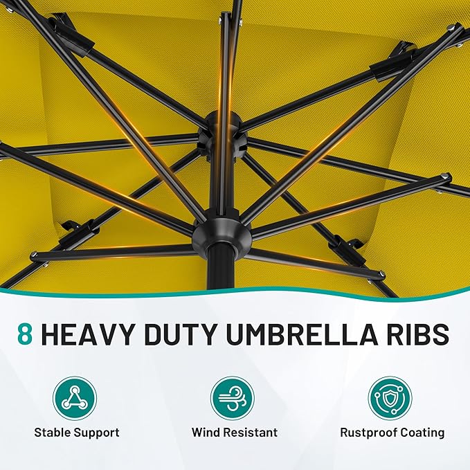 AreShark 8'x10' 2 Tiers Rectangular Patio Umbrella - Outdoor Umbrella Waterproof UV Protection, Market Table Umbrella w/Crank for Pool, Backyard, Deck(Yellow)