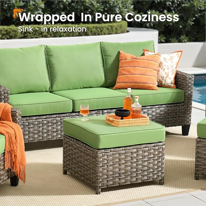 Wicker Patio Furniture Set,8 Pieces Modern Outdoor Conversation Set Sectional Sofa with Cushion and Ottomans for Garden, Poolside, Backyard