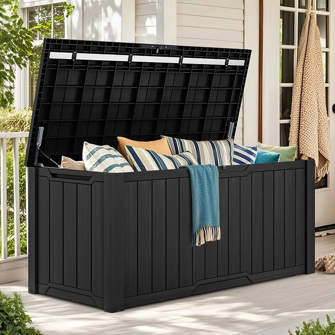 YITAHOME XXL 240 Gallon Large Outdoor Storage Deck Box for Patio Furniture, Outdoor Cushions, Garden Tools and Sports/Pools Equipment, Weather Resistant Resin, Lockable (Black)