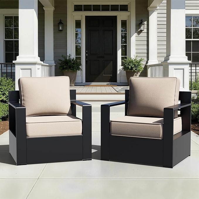 Outdoor Aluminum Furniture, Patio Chairs with 6" Thick Removable Cushions, All-Weather Metal Frame, Deep Setting for Garden, Poolside and Porch
