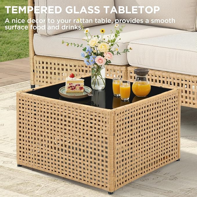 Belord Outdoor Sectional Furniture 5-Piece, All-Weather Wicker Patio Sets with Coffee Table, Modern Patio Furniture for Backyard, Deck