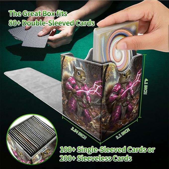 Purple Lightning Squirrel Card Deck Box for MTG, Personalized Card Storage Case Fits 120+ Sleeved Cards, Premium Leather TCG Box with Strong Magnetic Closure for Magic, PTCG, Baseball Cards