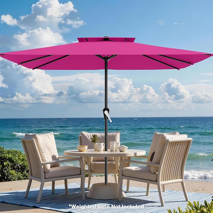 AreShark 8'x10' 2 Tiers Rectangular Patio Umbrella - Outdoor Umbrella Waterproof UV Protection, Market Table Umbrella w/Crank for Pool, Backyard, Deck(Rose Pink)
