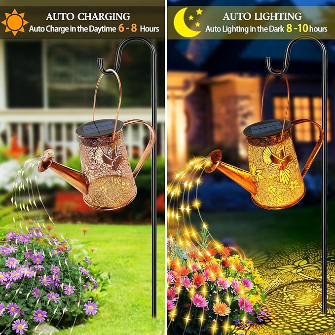 2 Pack Solar Watering Can Lights, Hummingbird Gifts for Women Mom Grandma Birthday, Waterproof Outdoor Garden Decor Large Hanging Solar Lanterns Garden Lights for Patio Yard Flowerbed