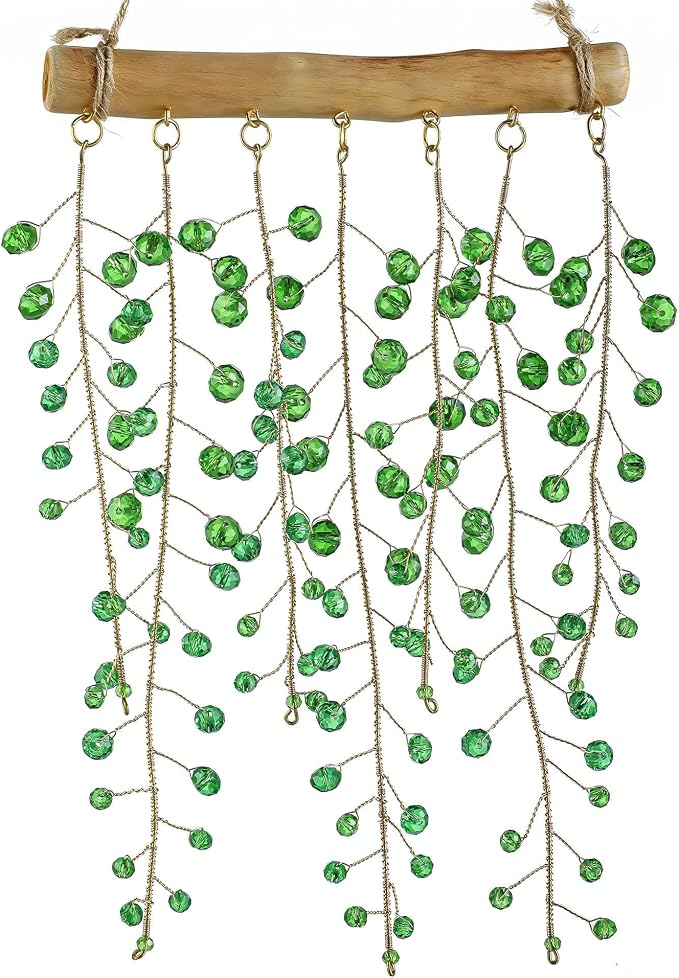 H&D HYALINE & DORA 17.2 Inch Crystal Wind Chimes Suncatchers for Window Hanging Sun Catcher Making Rainbow Green Plants Artificial Crystal Prisms Wind Chime for Garden Home Wedding Decor