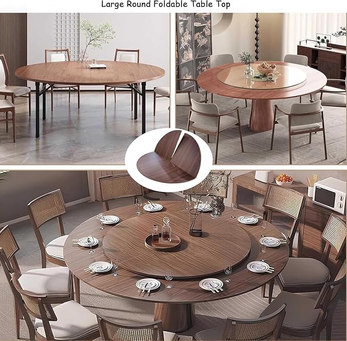 Large Round Foldable Table Top, 59 ” Diameter Portable Dining Table Extender Top, No Legs Wooden Round Table Tops Only, for Round Table and Square Table (Walnut, 5.9ft/71.2in)