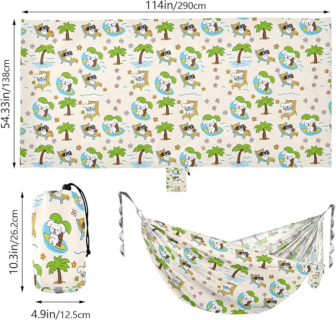 Camping Hammock Outdoor Hammocks for Outside Puppy Palm Tree Beach Trees Portable Lightweight with Pockets Tree Straps Indoor
