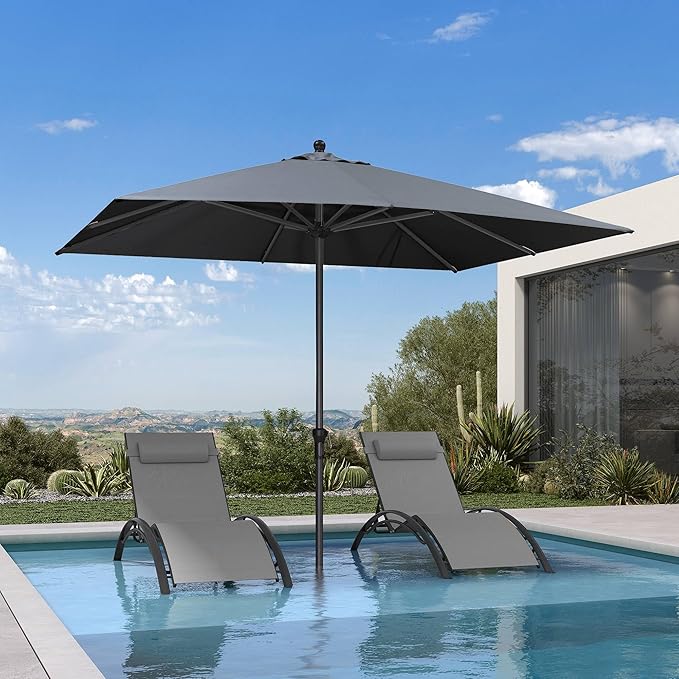 PURPLE LEAF 10' x 8' Patio Market Umbrella Outdoor Table Sun Umbrellas with Crank 8 Aluminum Sturdy Ribs for Pool Deck Backyard Beach Gray