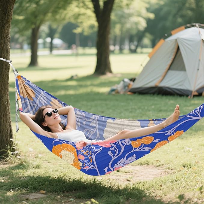 Bright Blue Background Orange Pink Flowers 330lb Capacity Hammocks with Portabl Carry Bag Backyard Hammock for Outside Beach Patio Garden capas para la Lluvia
