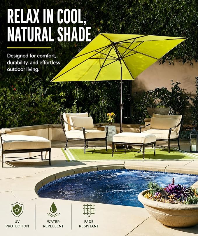 Treasure Garden 8 x 10 ft Patio Umbrella - Rectangular Market Umbrella – Auto Tilt – Black Aluminum Frame (Obravia2, Boulder)