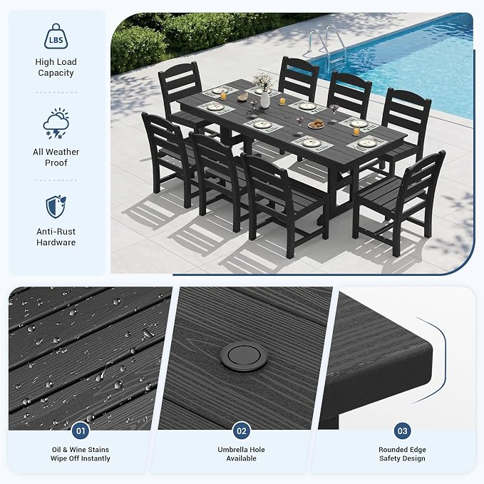 KINGYES Outdoor Armless Dining Chairs Set of 4,All-Weather HDPE Patio Chairs for Backyard,Pooside,Black