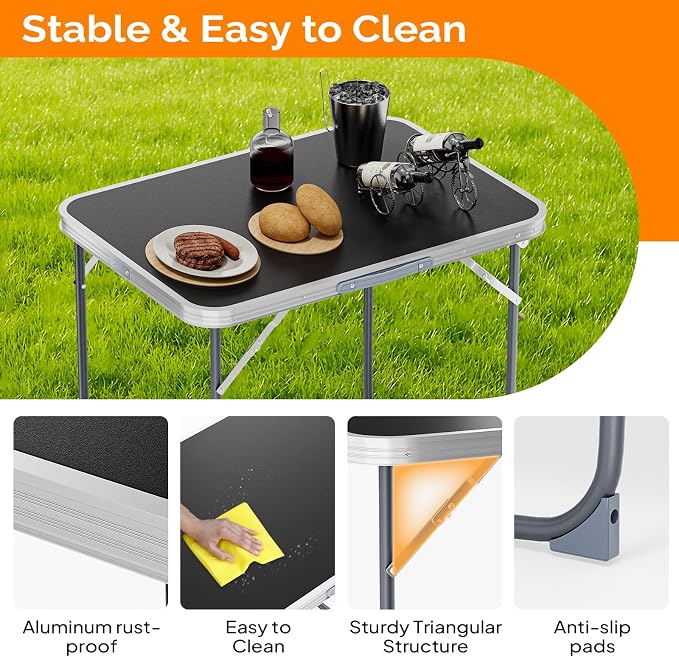 VINGLI 2.3FT Small Folding Camping Table，Portable Camping Table with Carrying Handle, Picnic Table Foldable Table Essentials for Indoor Outdoor