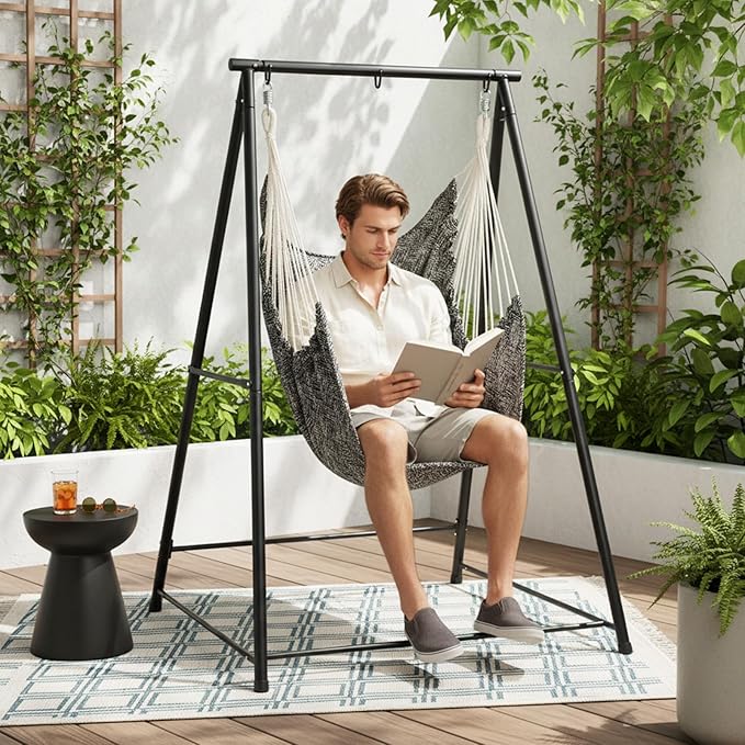 Hammock Chair Stand with Swing Chair,Heavy-Duty Hanging Chair with Stand,Include Hanging Swing,MAX Load 660 LBS,Hammock Swing Chair Stand for Indoor Outdoor Patio Yard Garden Porch