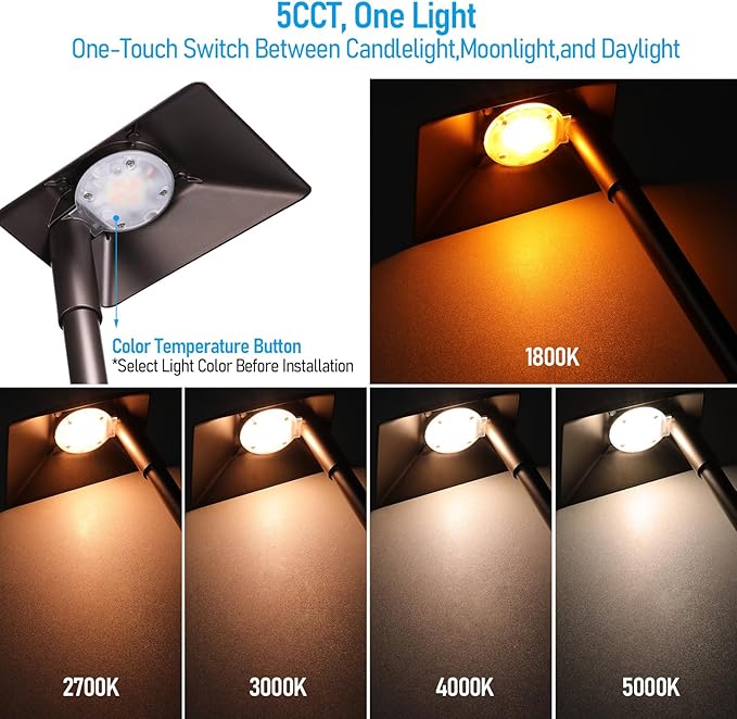 LEONLITE 12-Pack 5CCT Anti-Glare Low Voltage Pathway Lights, 5W Wired LED Landscape Path Lights, Aluminum IP65 Outdoor Landscape Lighting for Walkway Yard, 1800K/2700K/3000K/4000K/5000K, ETL
