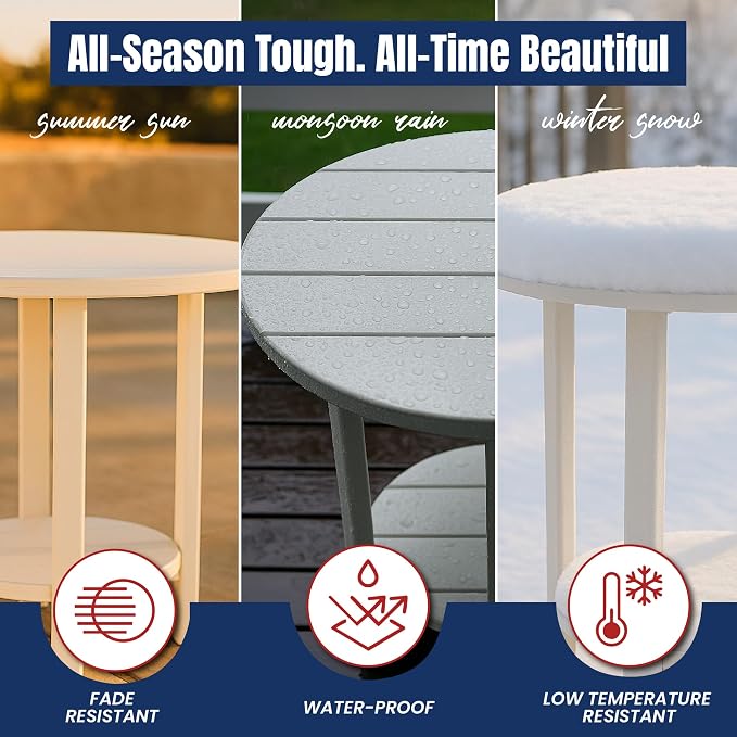 Phat Tommy Round Bar Height Patio Table - Outdoor Bar Table - Balcony Height Patio Furniture for Your Deck - Poly Outdoor Furniture, White