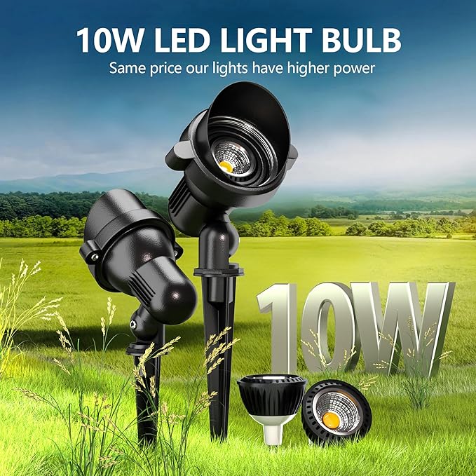 LED Landscape spotlights Yard: 10W MR16 Low Voltage Landscape Lights 12-24V 3000K Warm White - Outdoor Garden Driveway Wall Lighting for Contractors - 12 Pack