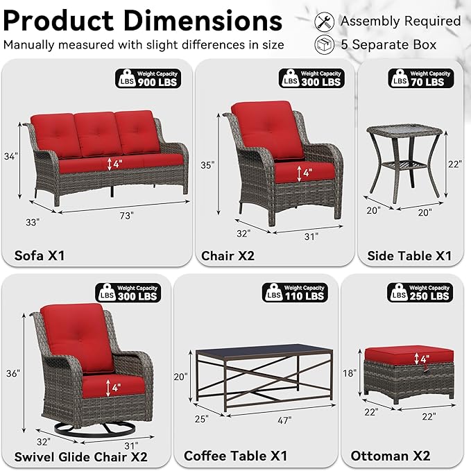9 Piece Outdoor Wicker Patio Furniture Set, Patio Chairs Set with Thickened Olefin Cushions, High Back and Deep Seating, Hand-Woven PE Rattan, Ottoman for Porch, Deck