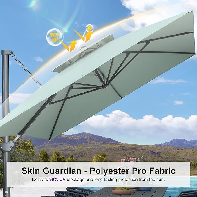 PURPLE LEAF 10' X 13' Double Top Cantilever Patio Umbrella Deluxe Large Outdoor Umbrella Rectangle Offset Umbrella with Fade Resistance for Garden Deck Pool Patio, Mint Green
