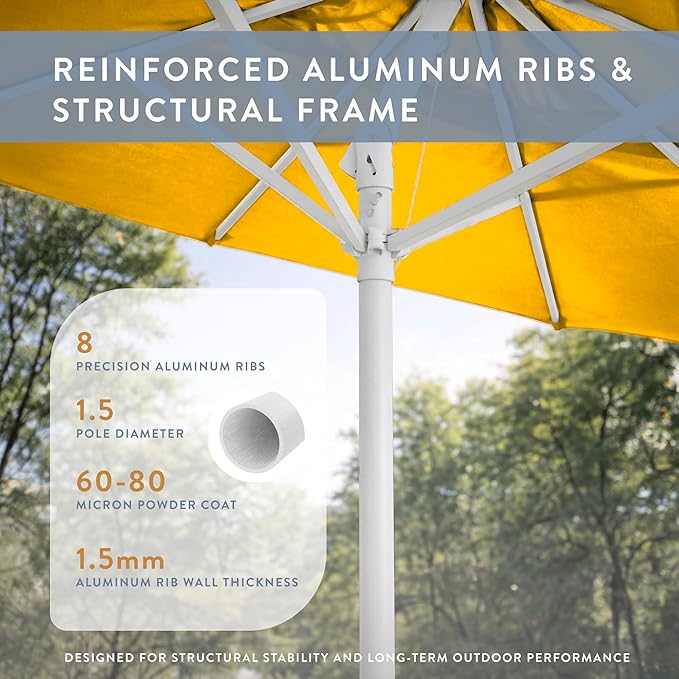California Umbrella 8-Year Protection 7.5 Ft Outdoor Patio Umbrella, Solstice Fade-Resistant Fabric, Auto-Tilt, Heavy Duty Aluminum Frame, 8 Reinforced Ribs for Pool or Deck, White Pole, Lemon