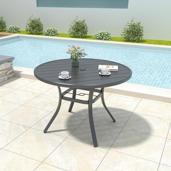 Anmutig 5 Piece Outdoor Patio Dining Set, 4 Swivel Rocking Patio Chairs & 41" Round Dining Table Outdoor Furniture for Backyard Bistro Garden Poolside, Blue