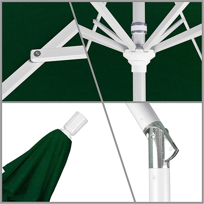 California Umbrella 9' Round Aluminum Market Umbrella, Crank Lift, Collar Tilt, White Pole, Pacifica Pacific Blue