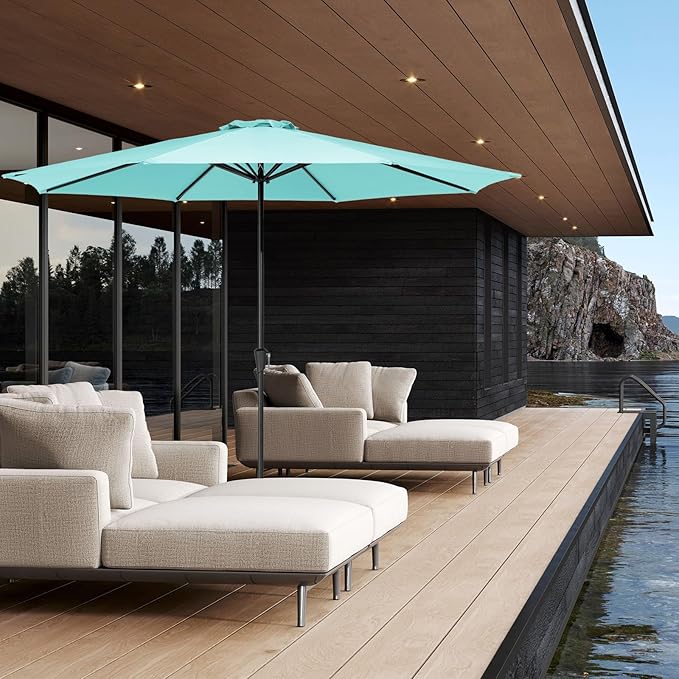 JEAREY 11' Patio Umbrellas Outdoor Table Market Umbrella w/Crank, 8 Sturdy Ribs, UV Protection Windproof for Garden, Deck, Backyard, Pool(Teal Blue)