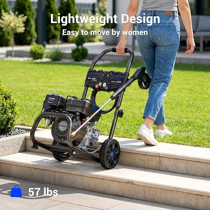 3500 PSI Gas Pressure Washer, 2.3GPM Gas Powered Power Washer with 209cc OHV Engine, Soap Tank, 25FT Pressure Washer Hose,Pressure Gun & 4 Nozzles for Cars/Driveways/Homes/Patios
