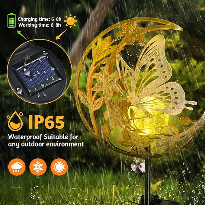 Solar Lights Outdoor Mothers Day Gifts Garden Decor Mothers Day Gifts for Women Mom Grandma Sister Butterfly Fairy Solar Lights Metal Solar Garden Decoration for Yard, Patio, Backyard, Porch, Lawn