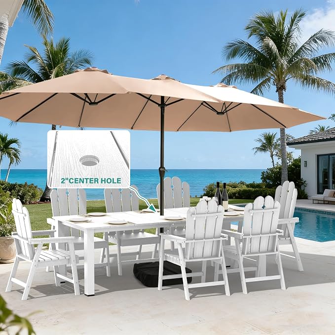 9 Piece Outdoor Dining Table Set for 8, HDPE Patio Furniture, White | 89.4” table,Spacious 8 seat outdoor dining set, HDPE and ALU, moisture and UV resistant, low maintenance outdoor furniture